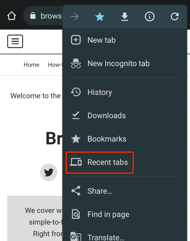 Recent tabs menu in Chrome for Android Androidista